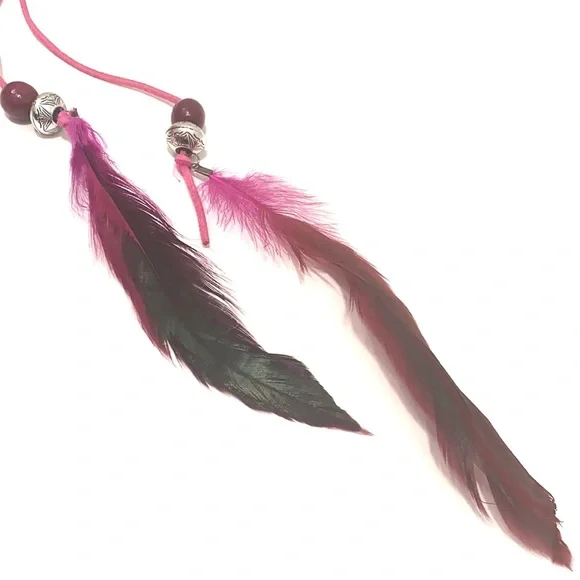 Bohemian Feather Tribal Hair Extensions Clip Pink - Picture 2 of 3